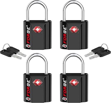 FORGE OX Keyed TSA Approved Luggage Locks, TSA006 Dimple Key, Black 4 Pack