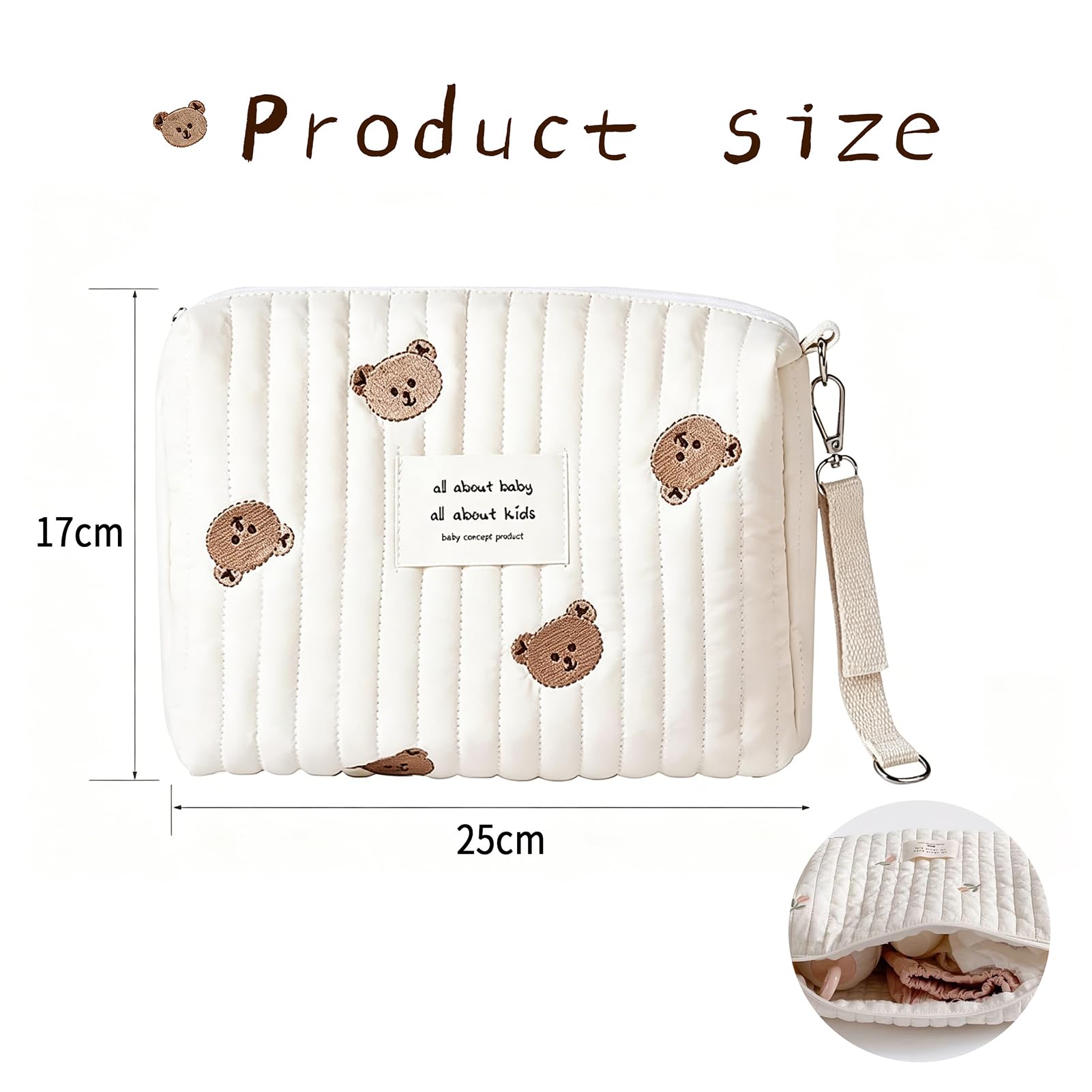 Sac a Langer Bebe Universels, 25x17x10 cm, Sac Maternité Compact avec Fermeture Éclair, Trousse De Toilette Bebe et Trousse De Soin Bebe Portable, Trousse Bebe Naissance pour Voyage et Sortie (A)