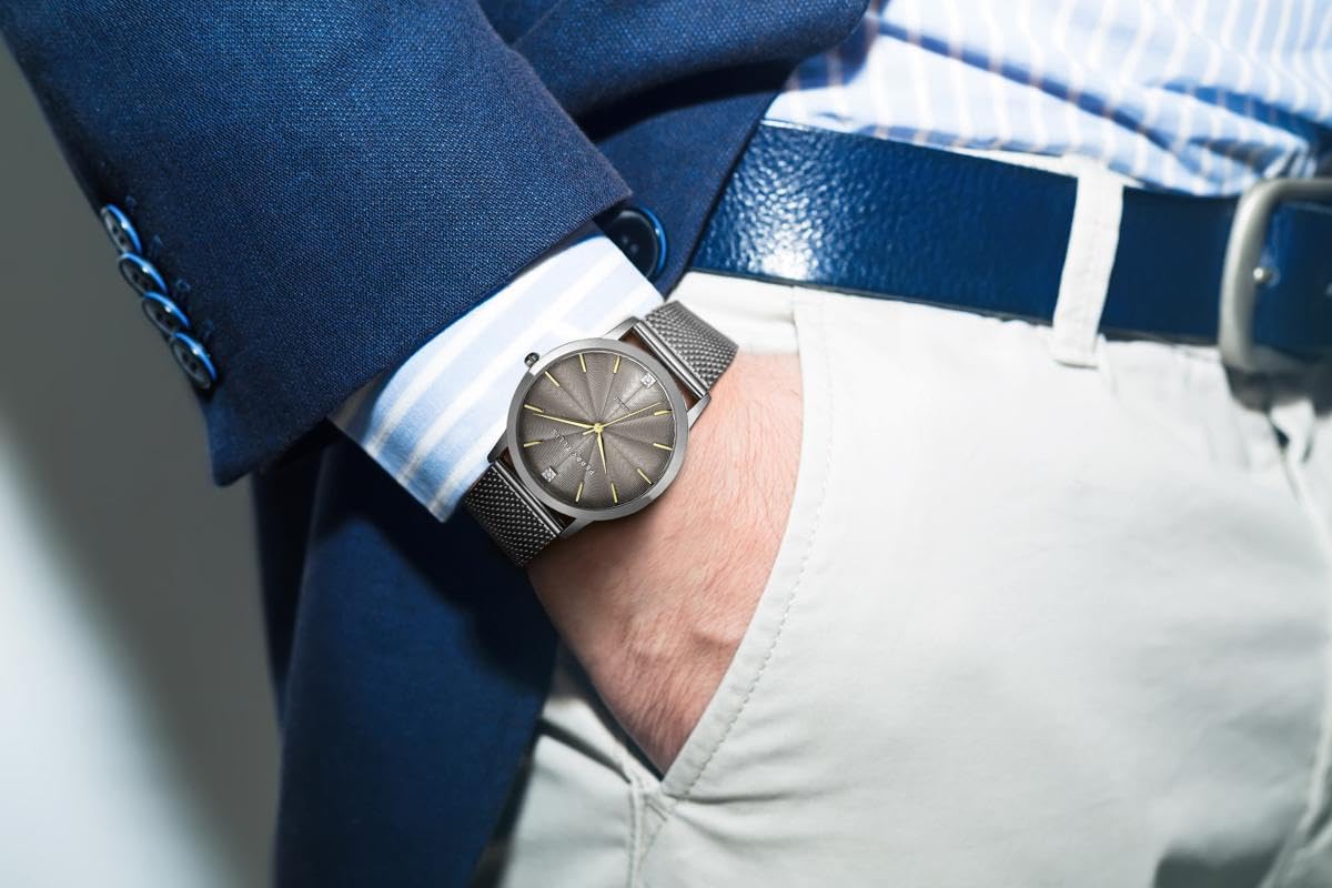 Perry Ellis Slim Diamond Men’s Watch – Round Blue Dial, Silver Alloy Mesh Band, Water-Resistant Analog - Image 7