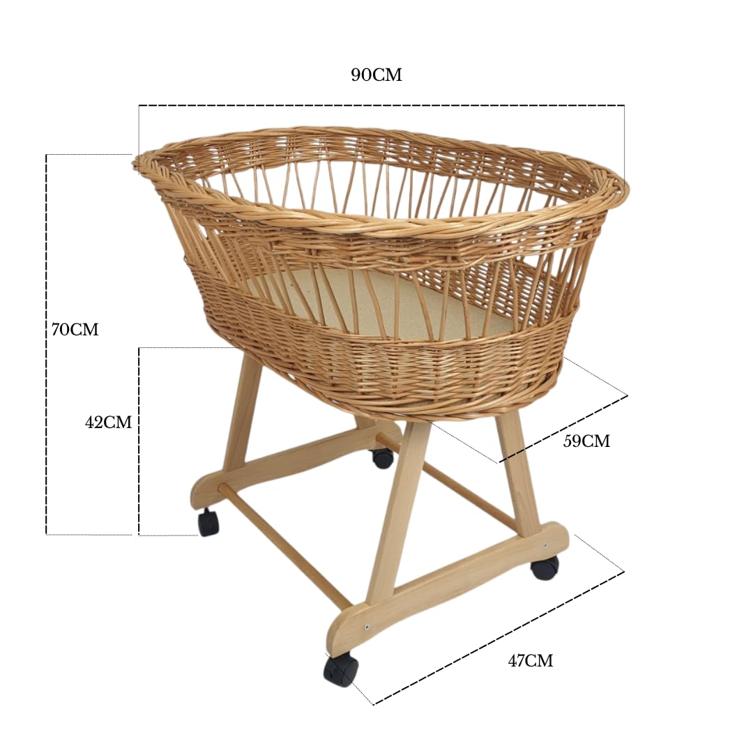 Generic cesta, moisés, carrito marrón/natural con estructura, colchón y ropa de cama (crudo)