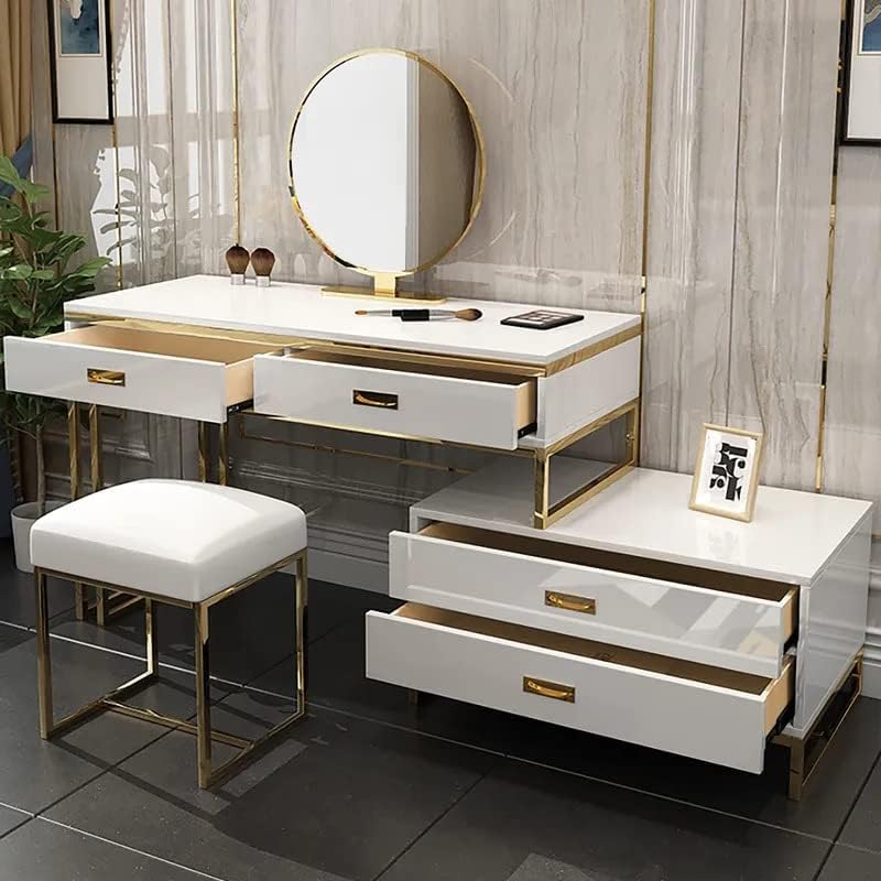 NG Decor Dressing Table Modern White Makeup Vanity Expandable Dressing Table Cabinet (Mirror&Stool Included)-picture-16