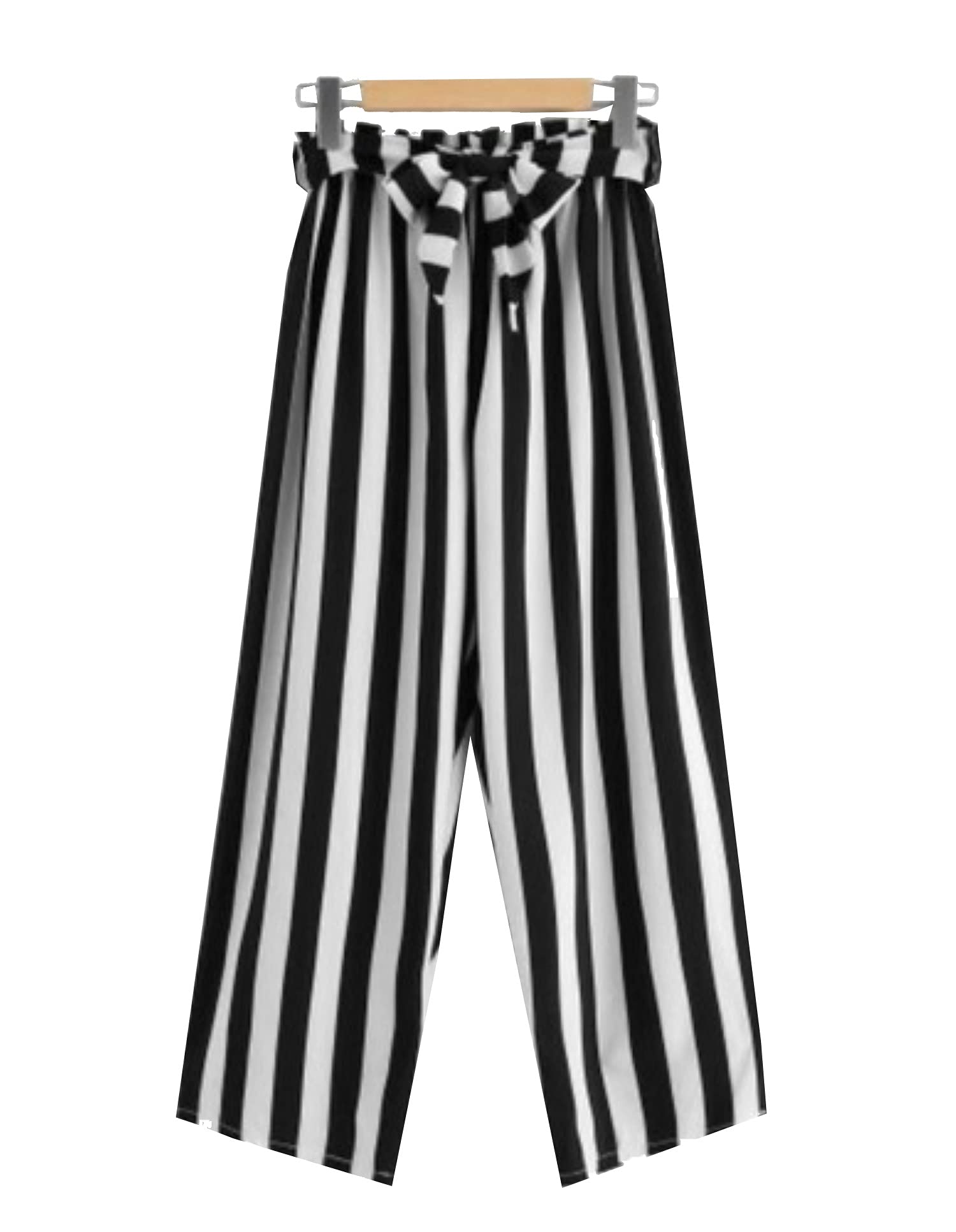 Adorzone Women's Striped Formal Palazzo with Pockets & Belt (Medium)-image-35
