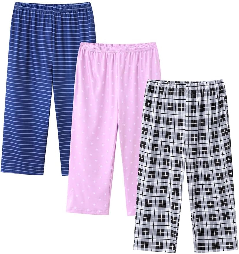 YIJIU 3 Pack Women's Capri Pajama Pants Printed Lounge Causal Bottoms Soft Comfy Elastic Waistband Sleep Pants with Pockets - Image 2