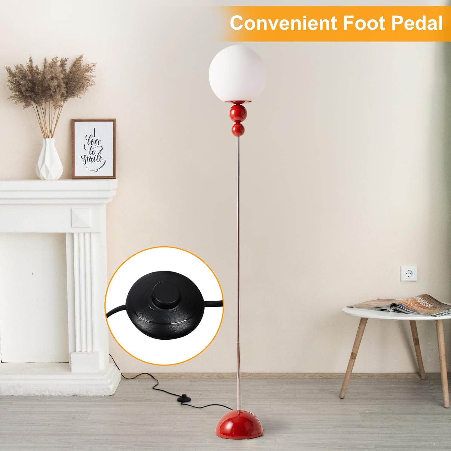 Alpinaluz Lampa Stojąca Czerwona E27 Kula Opalowa D24 cm Chrom Mid Century