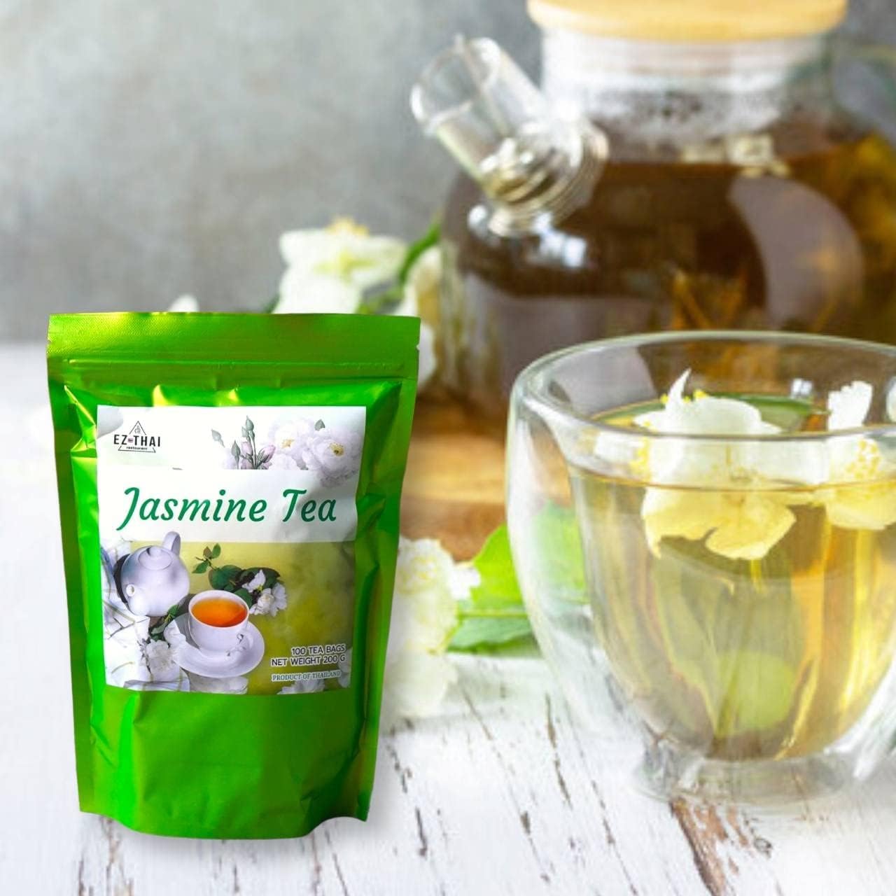 EZ THAI Premium Jasmine Black Tea Bags 25 Count (1.76oz) - Authentic Thai Jasmine Tea. Perfect for Hot Clear Brewing, Relaxing Afternoon Breaks, or Pairing with Asian Desserts. (75)
