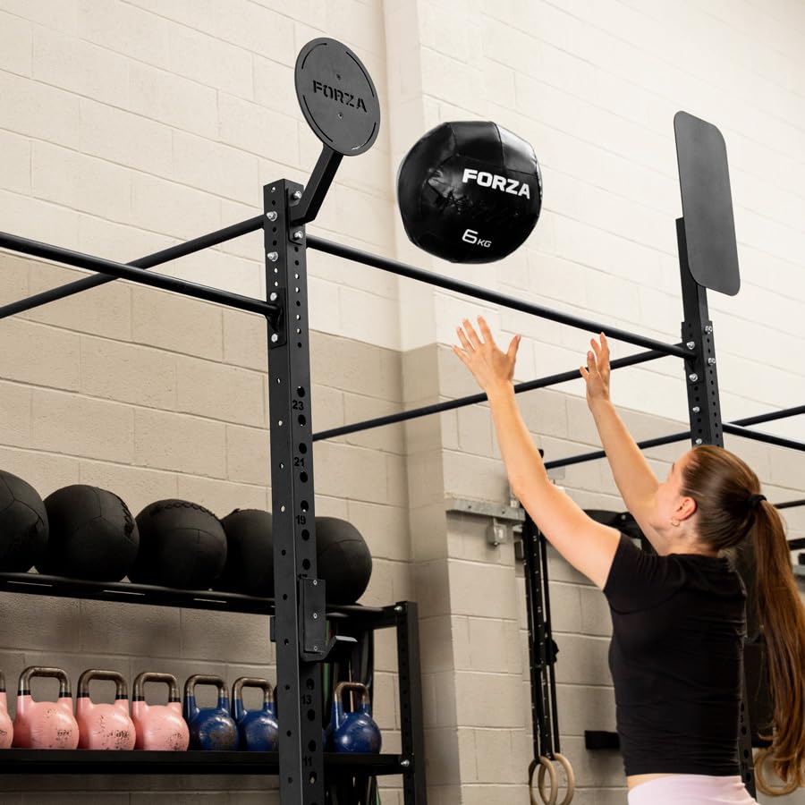 FORZA Cele kulkowe ścienne, pojedyncze i podwójne, wytrzymałe płyty stalowe do crossfitu i treningu funkcjonalnego, odporne na uderzenia, malowane proszkowo, na platformie lub na ścianie, oficjalne