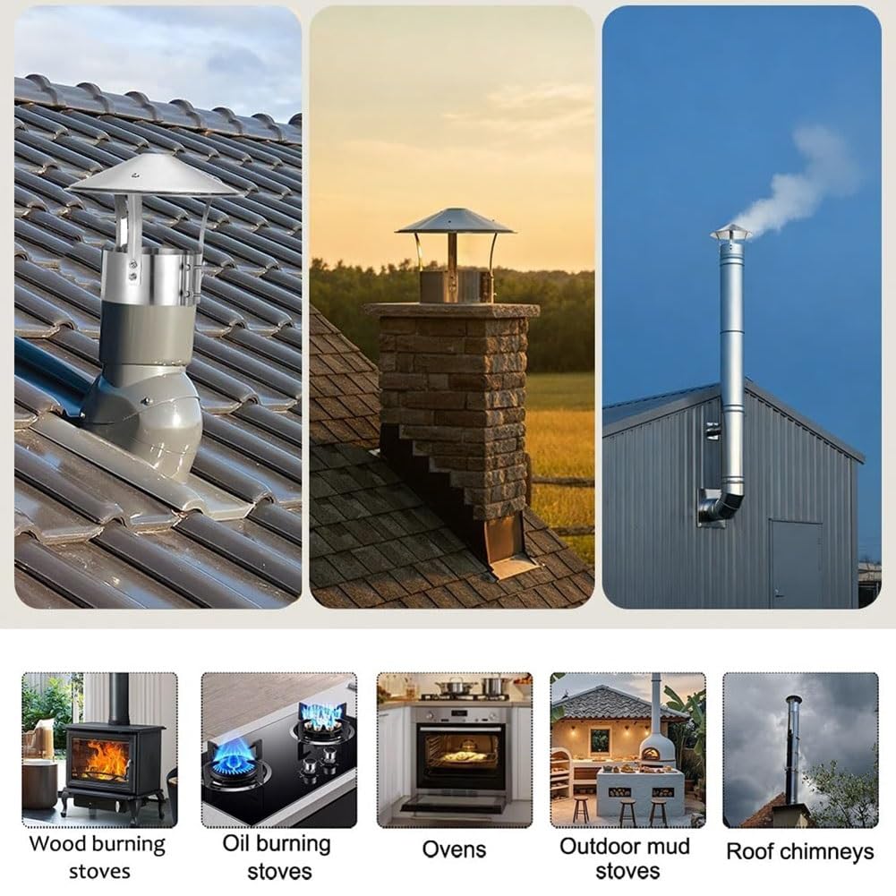 Tapa de chimenea, cubierta redonda para tubos de estufa, acero inoxidable 304, ventilación para tejado, para exterior, resistente a la intemperie, fácil instalación(5.1in/130mm)