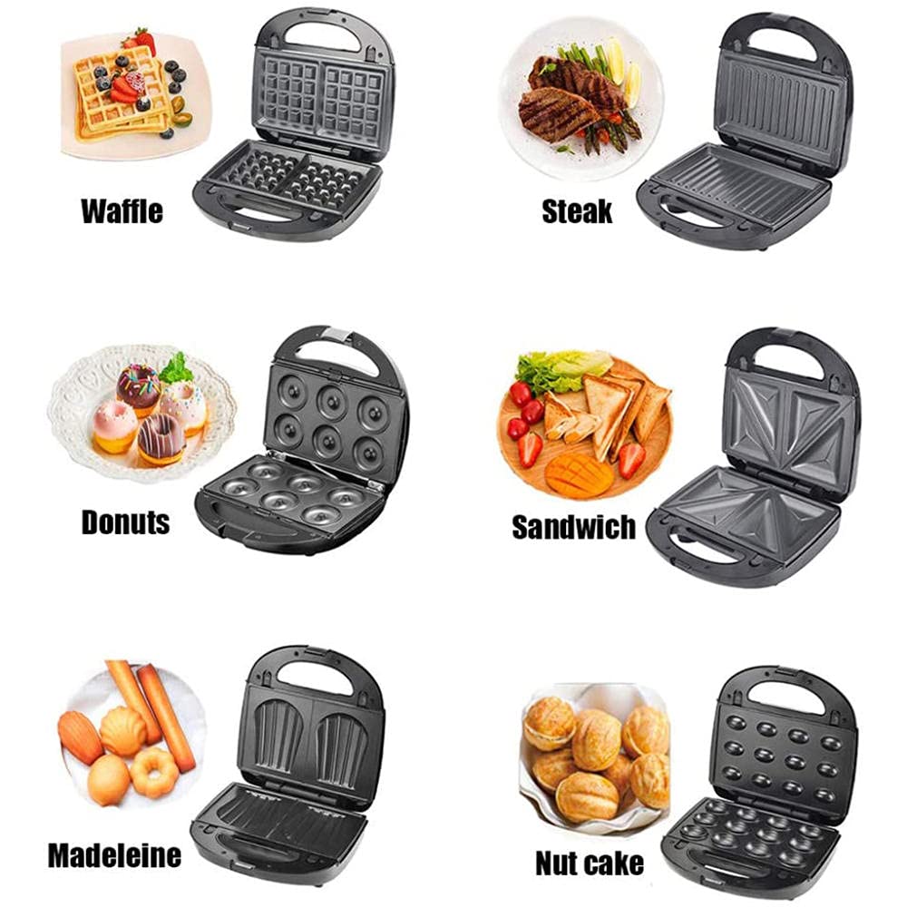 Sandwichera 3 en 1, Sandwichera Grill, Gofrera, Plancha para Waffle, 750W, Termostato Ajustable, Placas Extraíbles, Placas Antiadherentes, Indicador Luminoso, Protección sobrecalentamiento