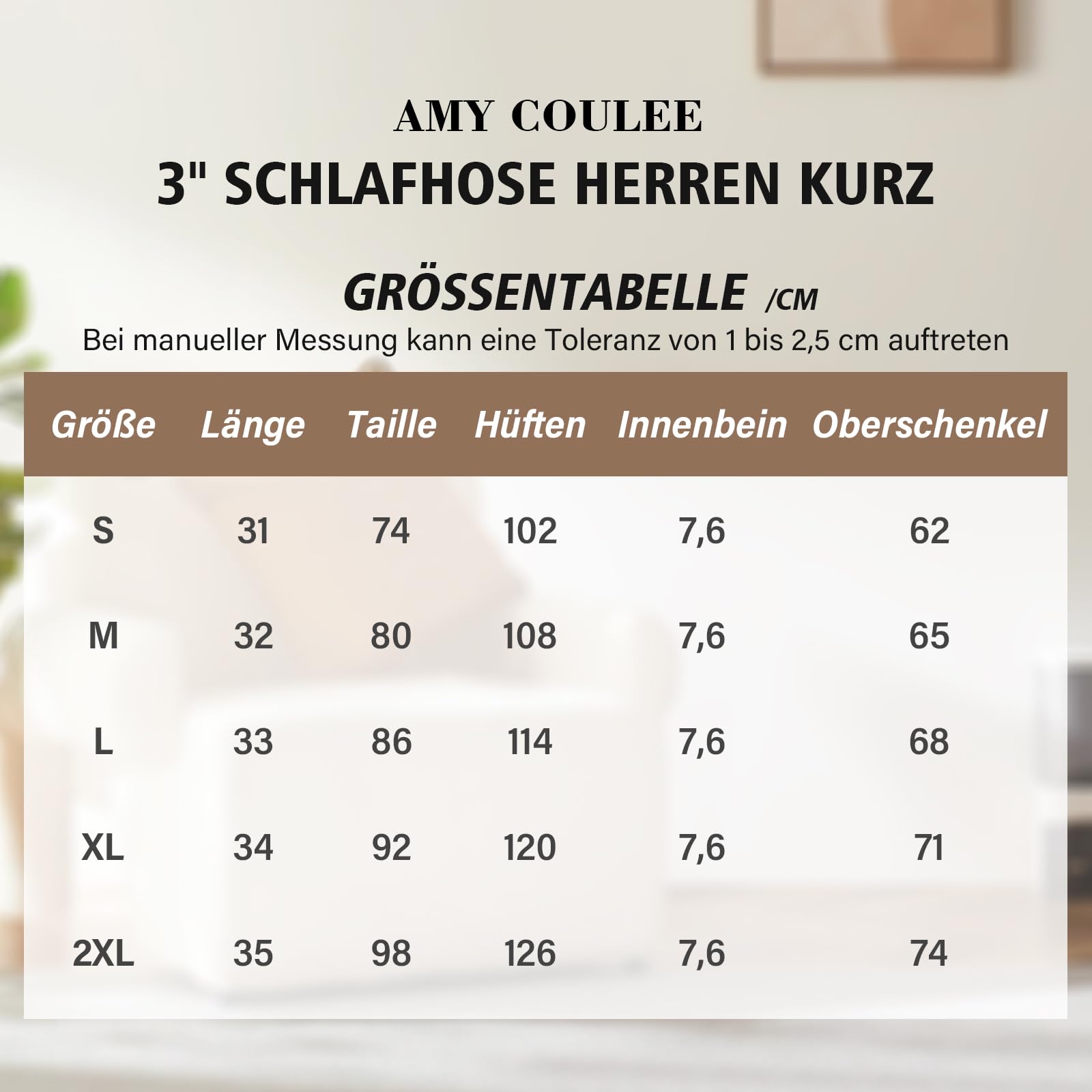 Amy Coulee Męskie spodenki do spania, krótkie, bawełniane, 8 cm, lekkie spodnie piżamowe, krótkie spodenki z rozcięciami po bokach