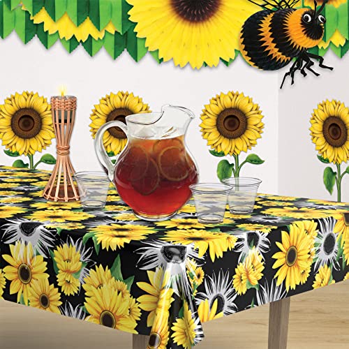 Image of Beistle Sunflower Tablecovers - 2-Pack Disposable Plastic Table Covers for Summer Parties, Rustic Farmhouse Events, Garden Celebrations and Fall Sunflower-Theme Decorations, 54 inch x 108 inch