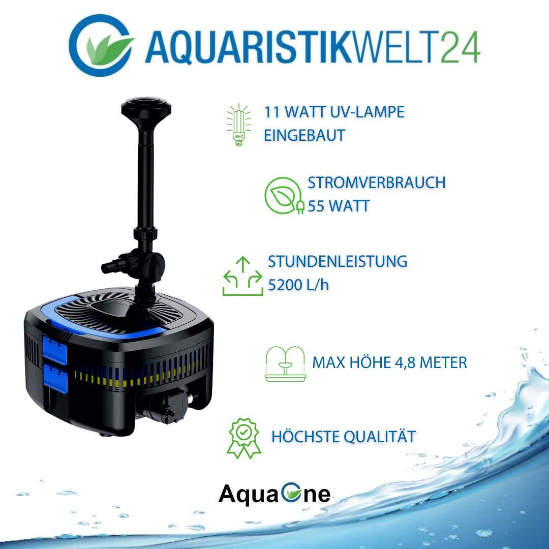 AquaOne Filtr do stawu CUF-5800 I UVC oczyszczacz 11 W I filtr z fontanną 5200 l/h I pompa do stawu, fontanna UVC I urządzenie kombinowane do ogrodu, stawu fontanny