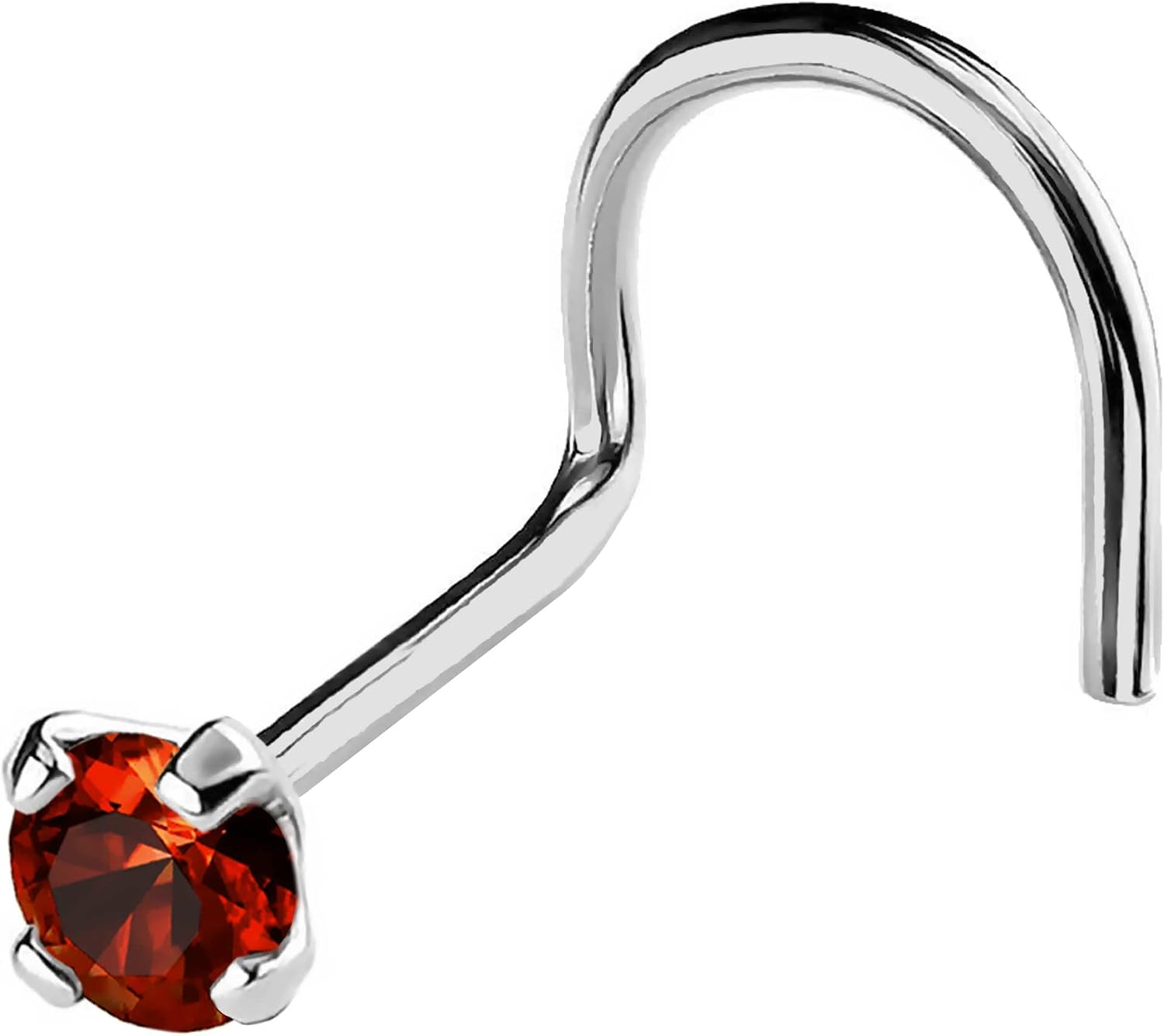 22G Solid 14Kt Gold Nose Screw Stud with Prong Set real Garnet Gemstone, 14kt Yellow Gold or 14kt White Gold - January Birthstone Nose Ring