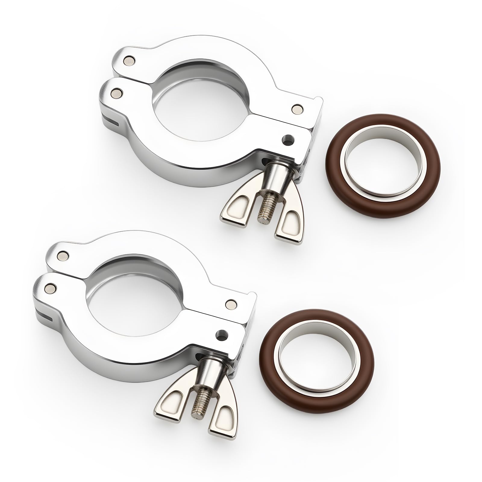 EASTVAC 2 Pcs KF25 Aluminum Wing Nut Hinge Vacuum Clamp + KF25 Stainless steel 304 Centering Ring KF25 with Quick Clamps O-ring