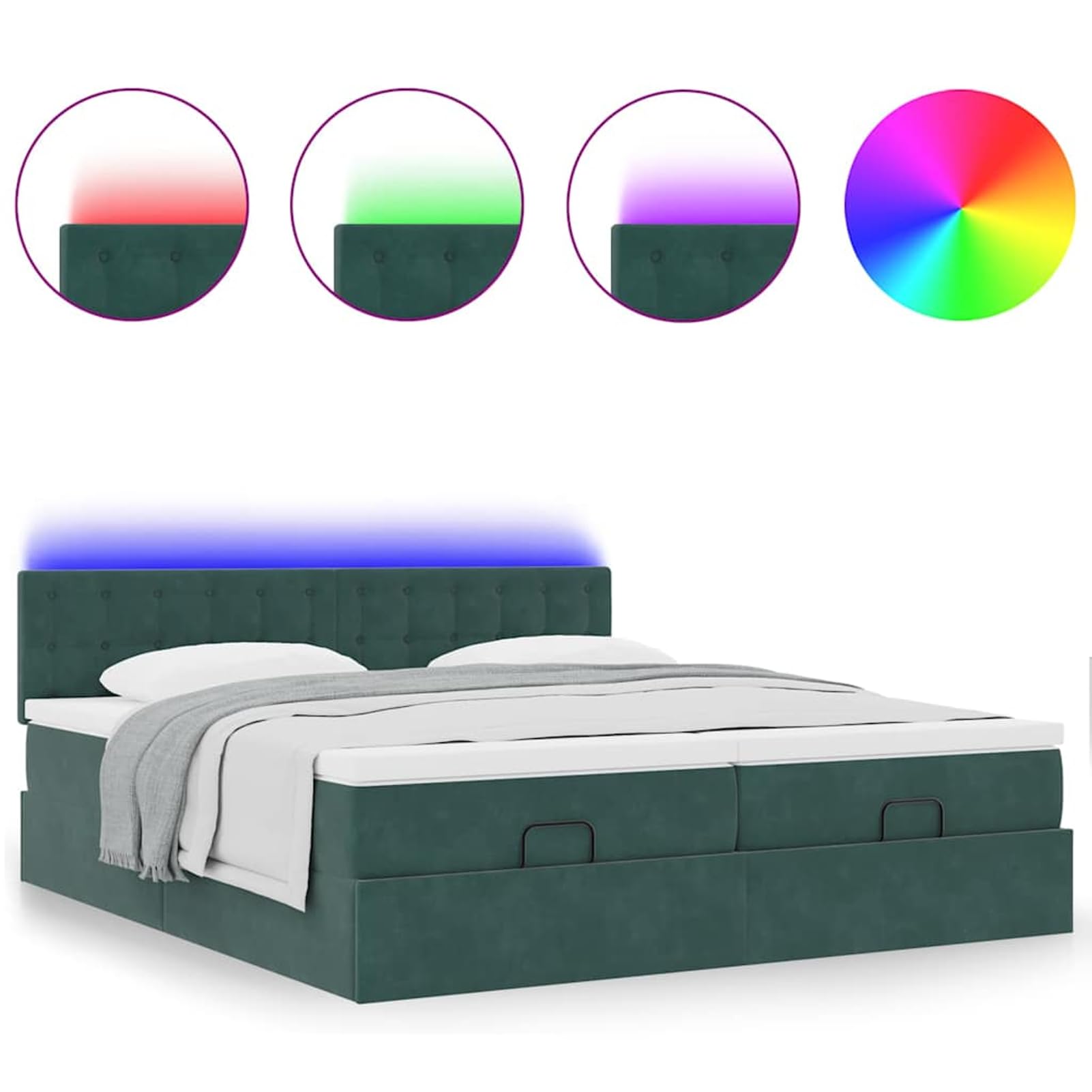 Gecheer Cama Otomana con Almacenamiento y Colchón de Resortes Encajados, Tela de Terciopelo, Luces LED, para Dormitorio y Descanso