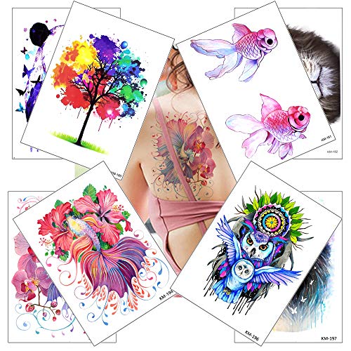 8 Sheets Colorful Fish Panda Owl Temporary Tattoo Sticker Waterproof Long Last Fake