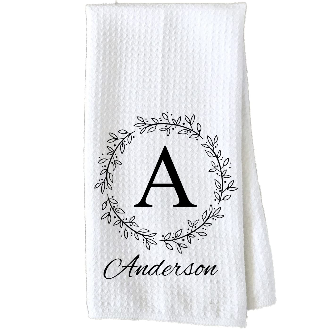 Personalized Kitchen Towel | Custom Tea Towel | Family Name Dish Towel | Kitchen Decor | Hand Towel | Housewarming Gift | Monogram Dishcloth (Wreath 5)