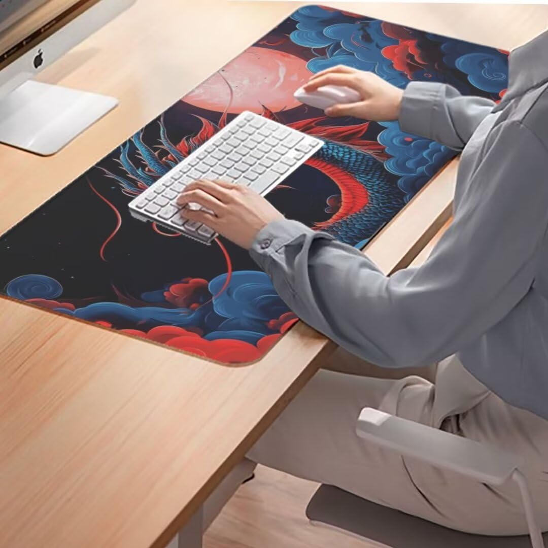 Drache Mauspad 1600 x 800mm, Mousepad XXL Schreibtischunterlage Fantasie Mouse Pad, Wasserdicht und Rutschfest Gaming Mauspad, Verbessert Präzision, Gaming-Mauspads für Pc und Gaming Zubehör qw497