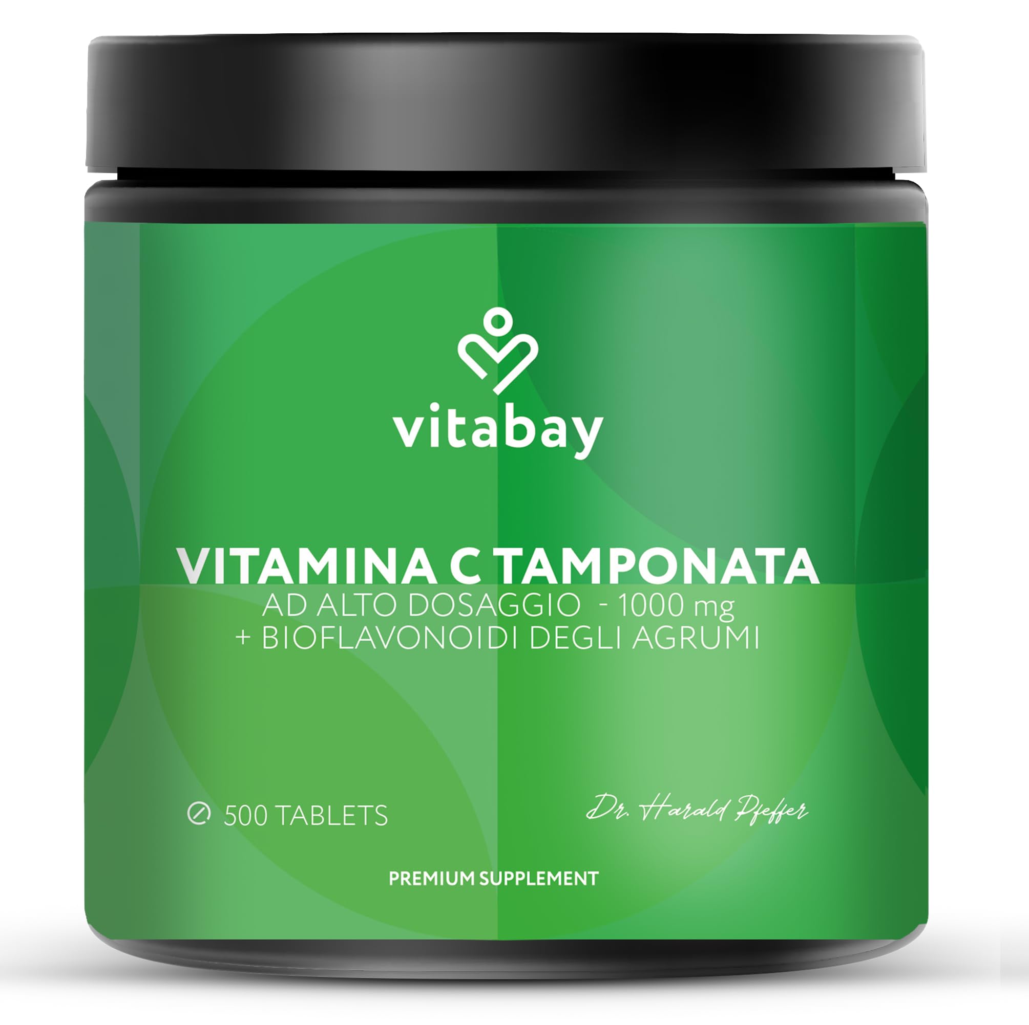 Vitabay Vitamina C 1000 mg - 500 Compresse di Vitamina C Naturale con Bioflavonoidi di Agrumi (50 mg) a Rilascio Prolungato - Vegana e ad Alto Dosaggio - Acido Ascorbico (60%) - Testata in Laboratorio