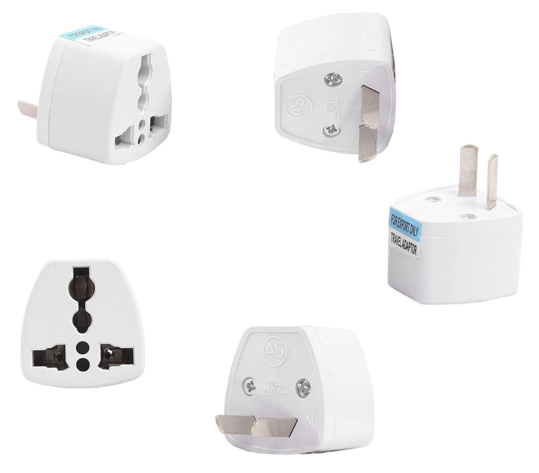 fdealz® [ 5 Pieces ] 2 Cross Pins ; Flat Plug Adapter AU Cross Type to Multi-Plug Power Converter Adapter ; For Australia, China, New Zealand, Universal Input Socket (10A 250V)-image-9