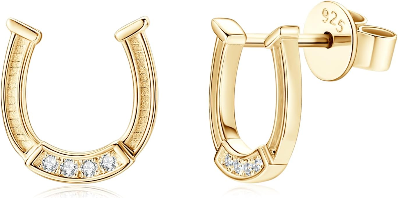AINUOSHI Moissanite Lucky Horseshoe Earrings 925 Sterling Silver Hypoallergenic Dainty Stud Earrings for Women Birthday Gift With GRA Certificate