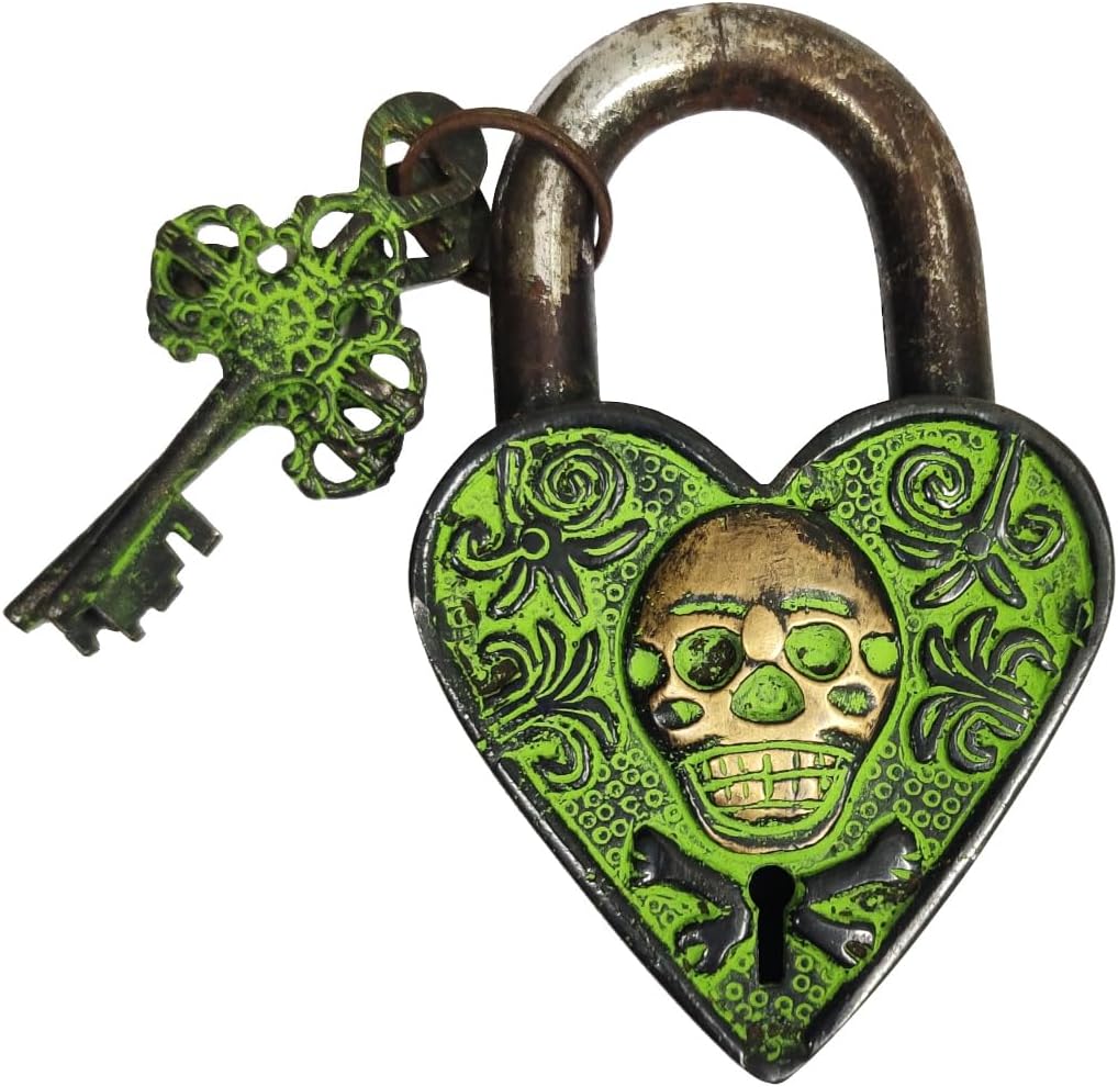 Purpledip Brass Antique Padlock: Devil Love (11422)