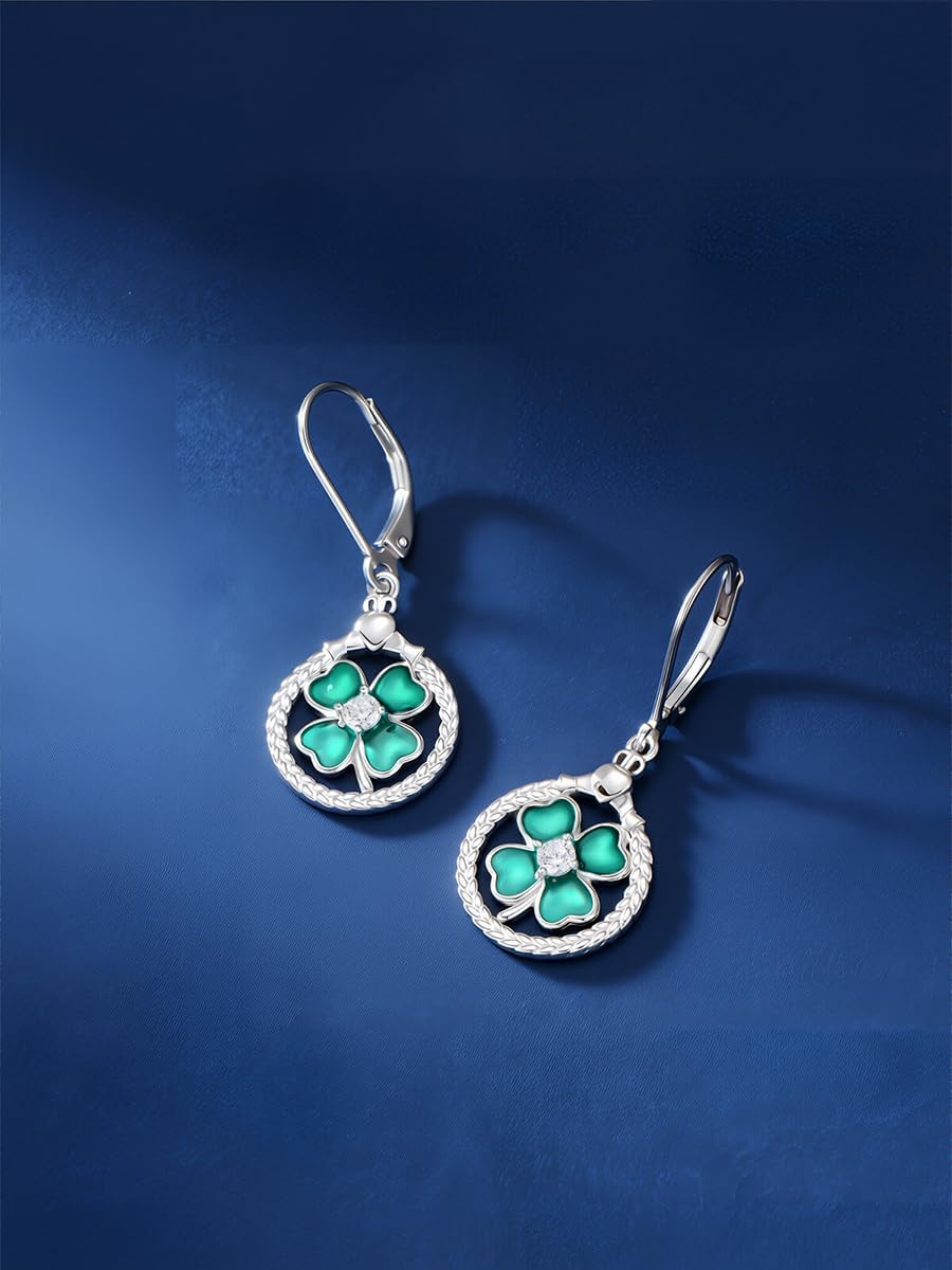 Colorful Mardi Gras Earrings/St Patricks Day Shamrock Dangle Earrings 925 Sterling Silver Carnival Earrings Jewelry Gifts for Women - Image 2