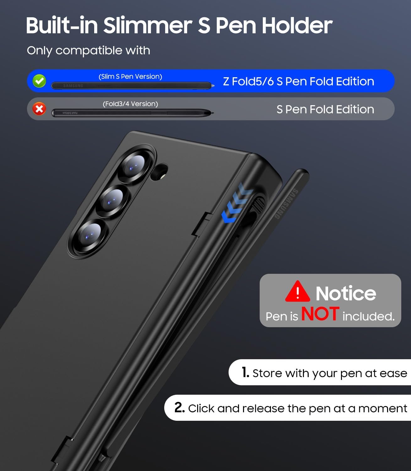 MAKAVO for Samsung Galaxy Z Fold 6 Case with S Pen Holder, Front Screen Protector, Hinge Protection, Compatible with MagSafe, Fold6 Slim Full Body Protection Magnetic Phone Cover, Black