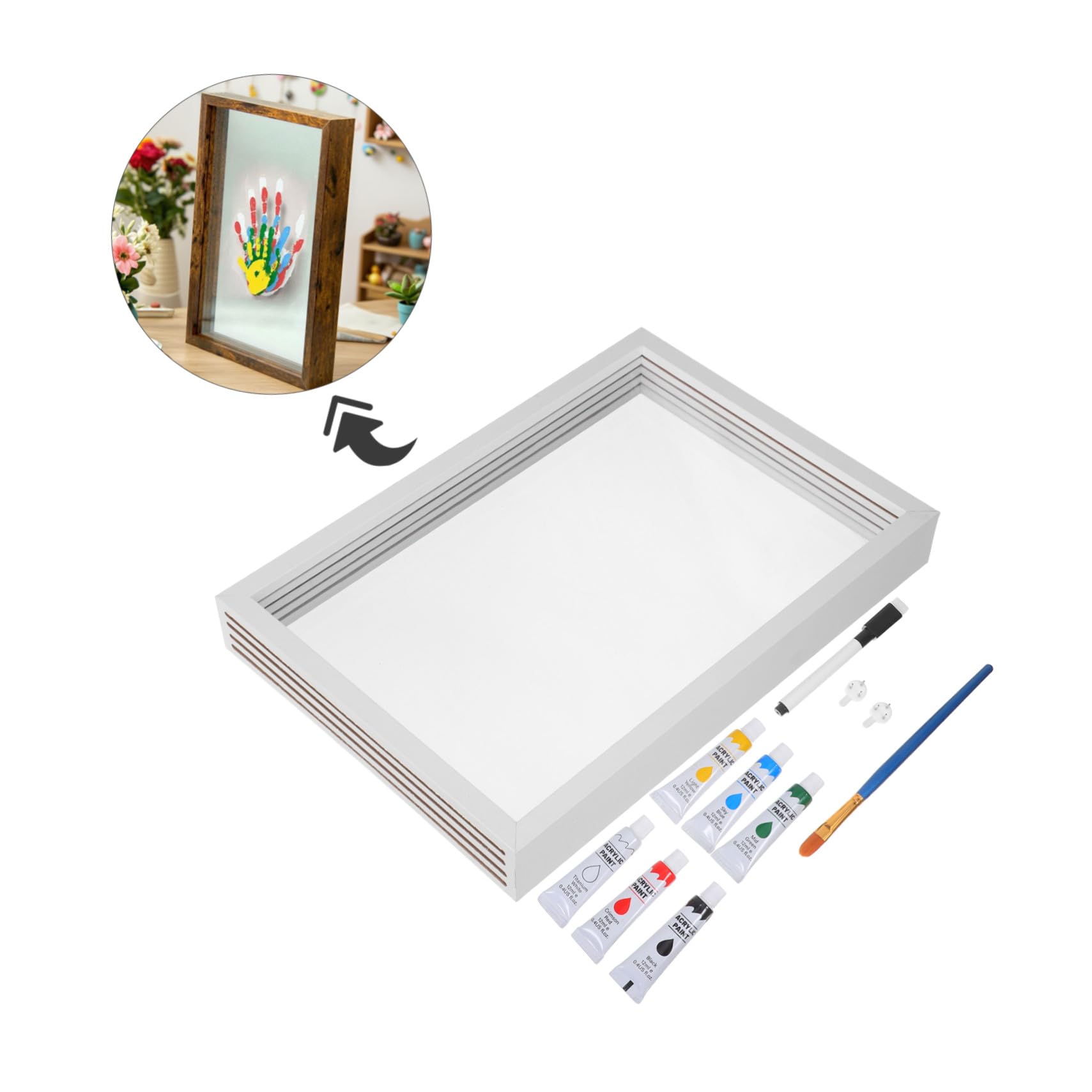 POPETPOP Kit Impronte Famiglia in Legno Naturale Cornice Ricordo per Calchi Mani Ragazzo Ragazza Ragazza e Fai da Te per Foto Famiglia e Celebrazioni
