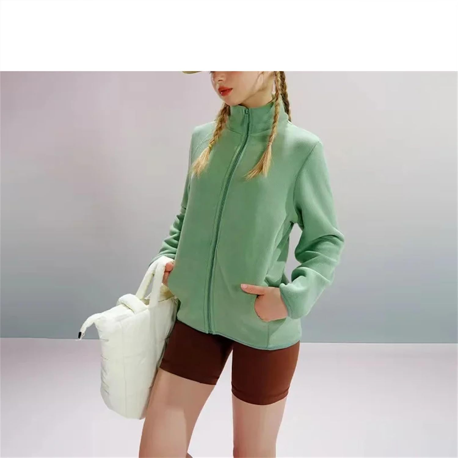 Womens Double-sided Fleece Sports Jacket Winter Outdoor Exercise Warm Coat Stand Up Collar Thick Casual Tops