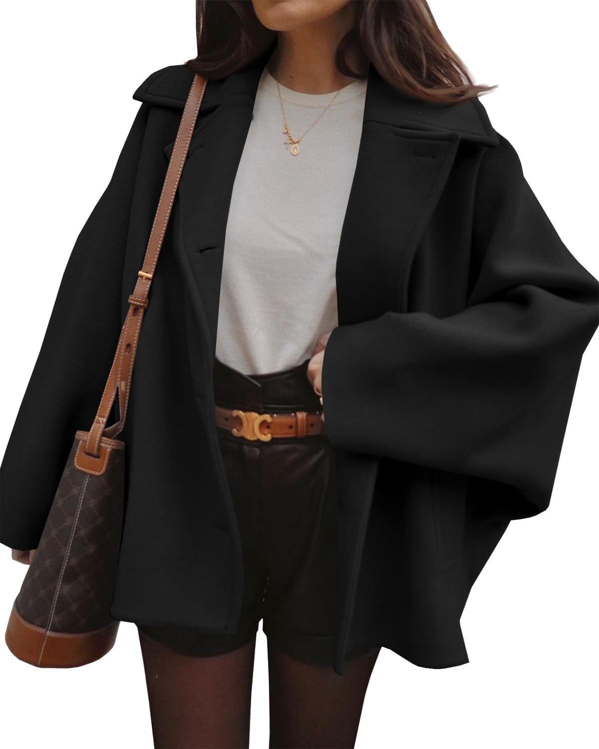 Tankaneo Womens Pea Coats Classic Notch Lapel Single Breasted Oversized Fall Winter Jackets Outerwear