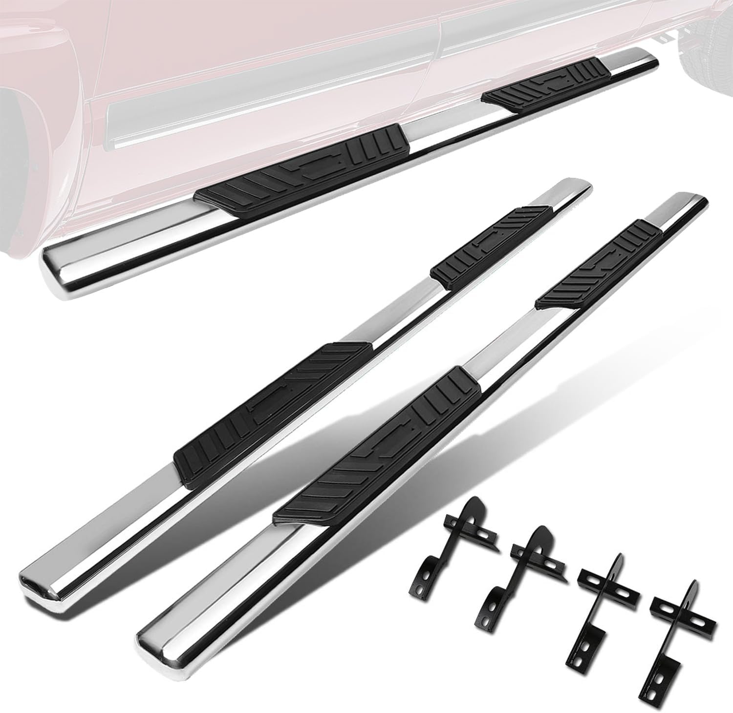 5 in. OD Oval Stainless Steel Side Step Nerf Bar Compatible with 04-08 Ford F150 Crew/Super Cab 06-08 Mark LT CAAP-STEPS5O-938SS