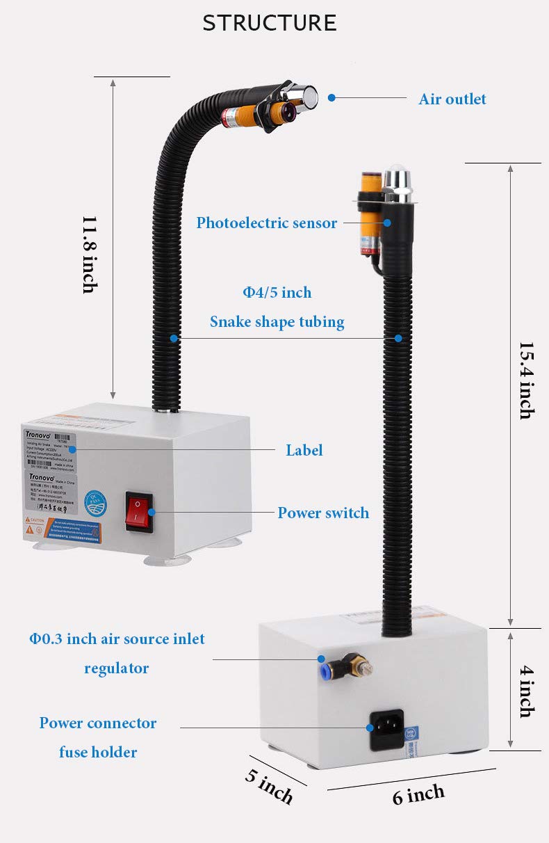 Hanchen Eliminador de Estática de Inducción Automática Serpiente de Aire Ionizante Industrial Ionizador Antiestático para Eliminar la Electricidad Estática y el Polvo