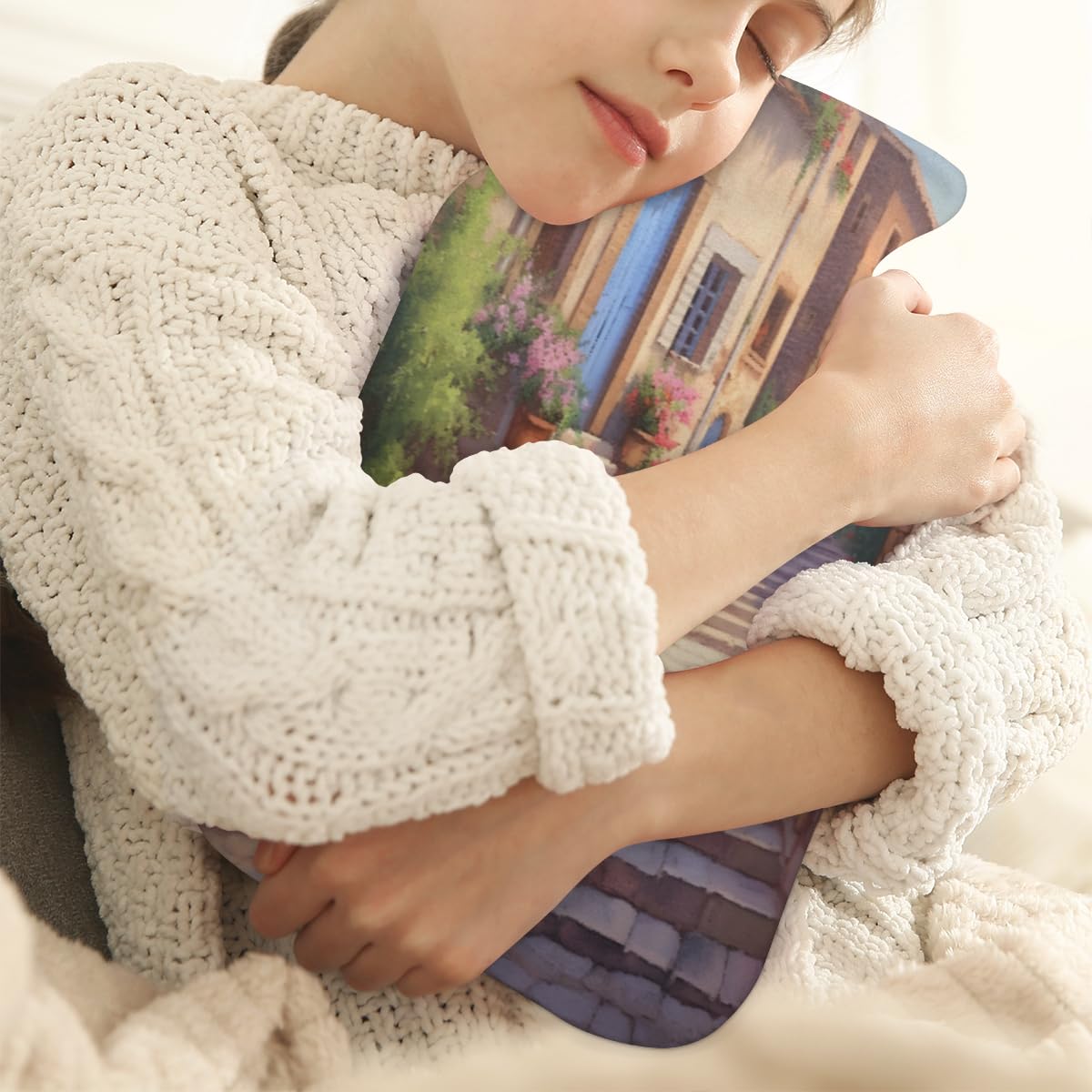 Hot Water Bottle with Soft Cover,2L Mystical City Hot Water Bag for Hot and Cold Compress, Hand Feet Warmer, Modern City Rubber Hot or Cold Water Bottle Halloween Christmas Decorations