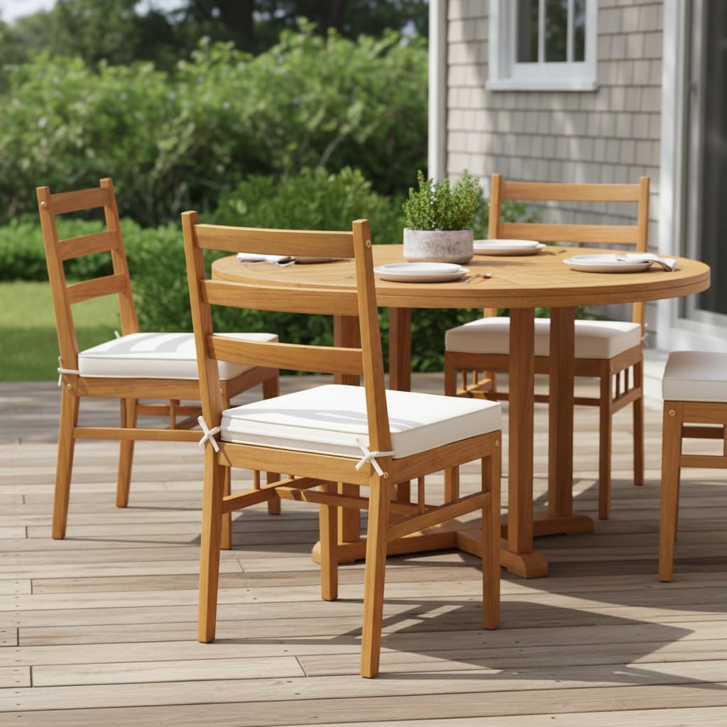 Tangkula Acacia Wood Patio Chairs Set of 4, Outdoor Dining Chairs with Padded Seat Cushions, Washable Covers, High Backrest, Outside Armless Chairs for Indoor Porch, Yard, Porch, Deck, Off White
