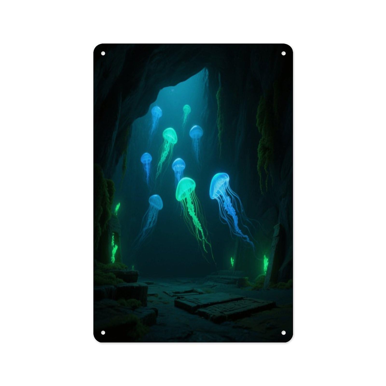 Fekiloot Style Jellyfish Deep Sea Cave Wall Decor Metal Signs Tin Signs Poster