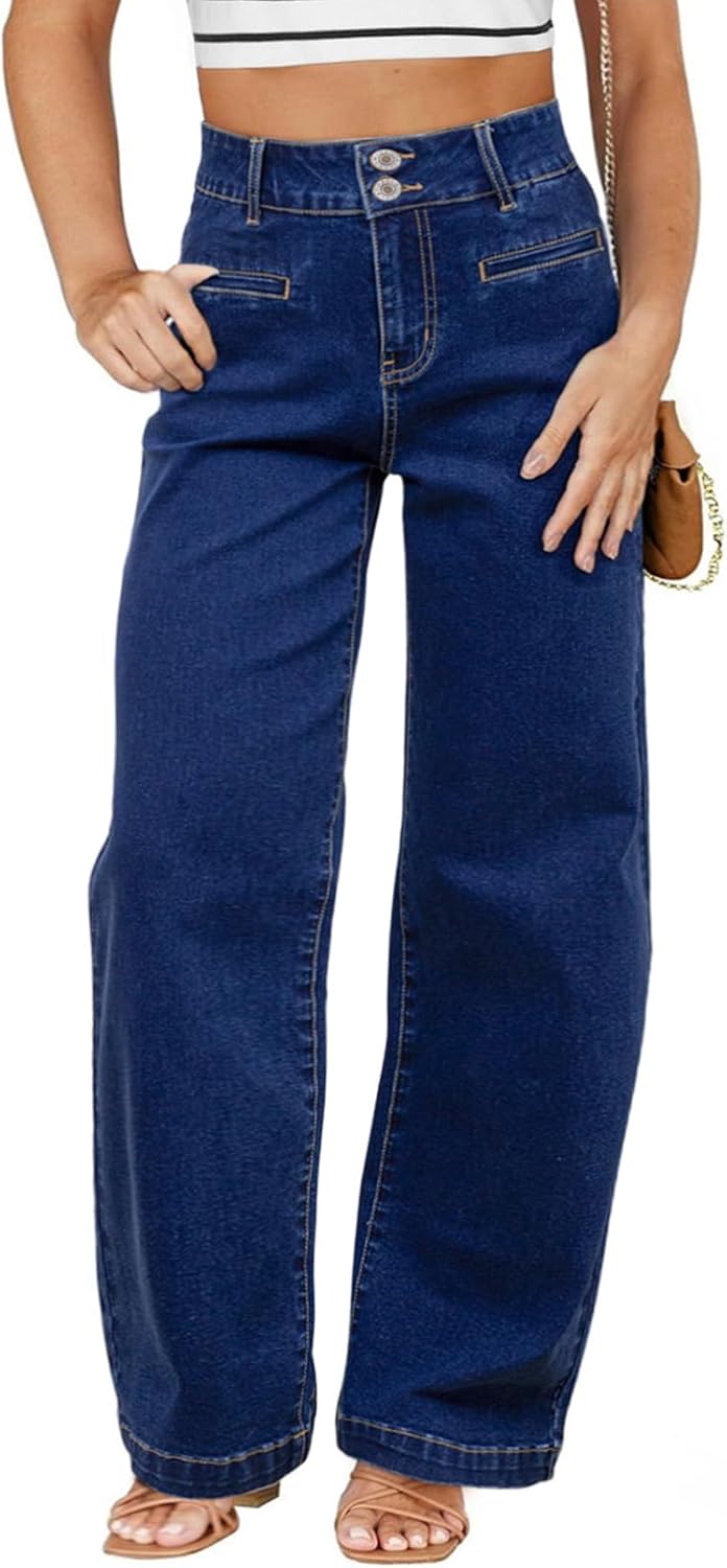 Eytino Women’s Plus Size Jeans High Waisted Straight Leg Stretchy Jeans Trendy Casual Loose Denim Pants with Pockets(1X-5X)