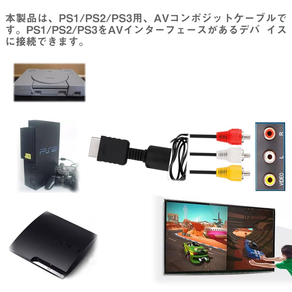 Amazon.co.jp: ケーブルコード PS1 PS2 PS3 avケーブル 1.8M 純銅製