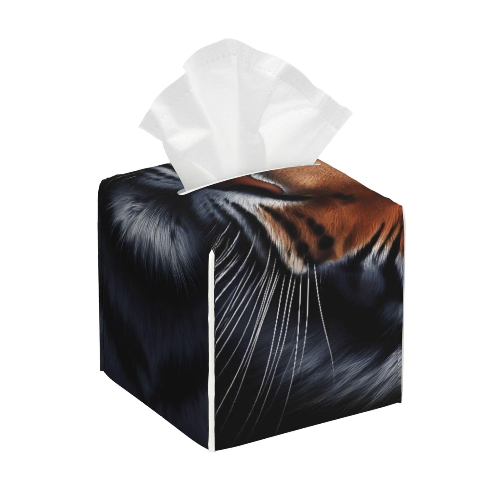 Animal Tiger Leather Tissue Box Cover Holder Square Facial Paper Organizer 5.2" X 5.2" X 5.2"