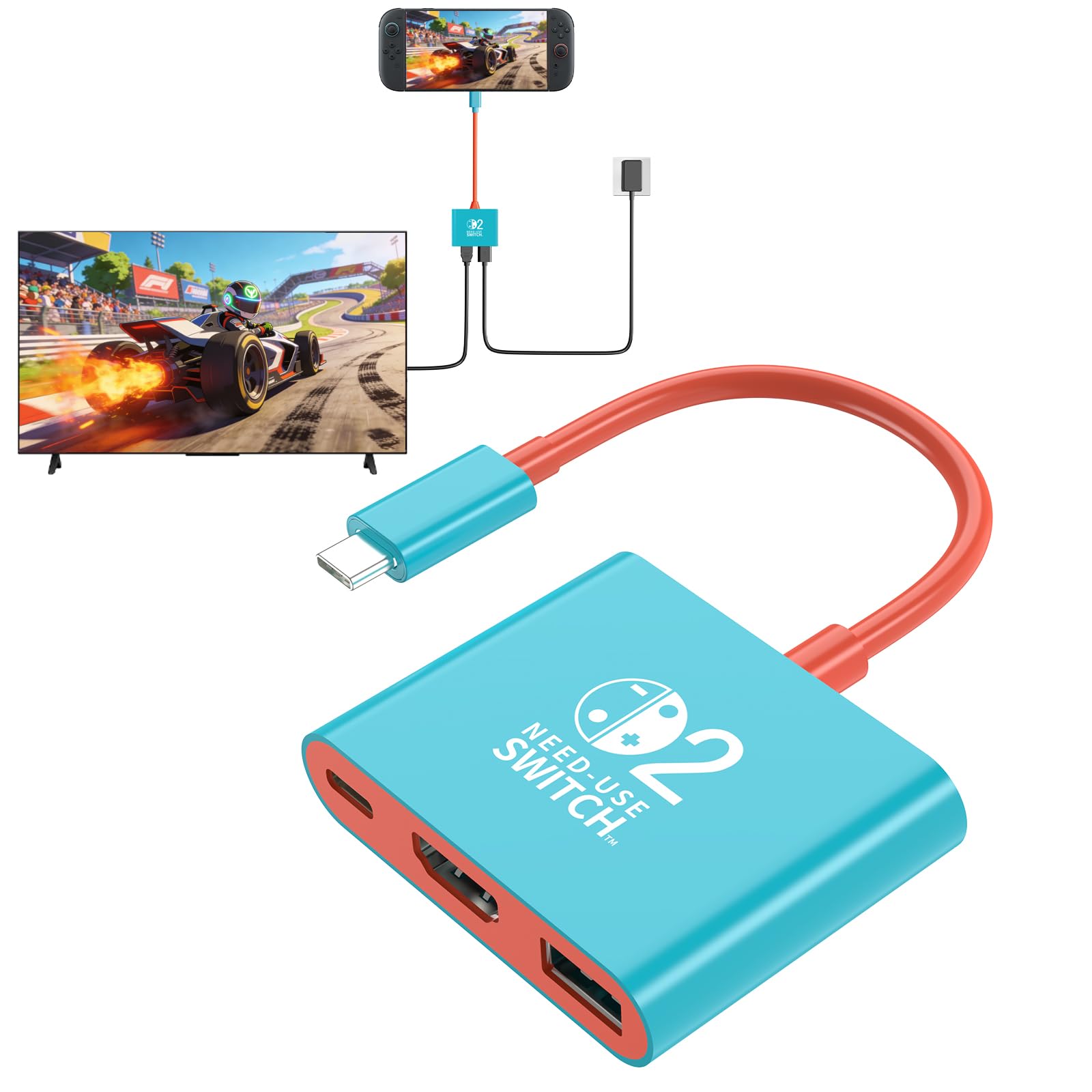 Reddening Switch 2 Docking Station, Portable Switch 2 Dock Replacement for NS2 Official Dock, Supports 4K/60Hz TV Mode, HDMI 2.0, PD 100W Fast Charging, USB 3.0