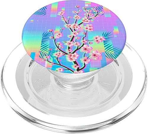 Miniatura 7 de Sakura Synthwave Colorful Vaporwave 90s Art Cherry Blossom PopSockets intercambiables PopGrip