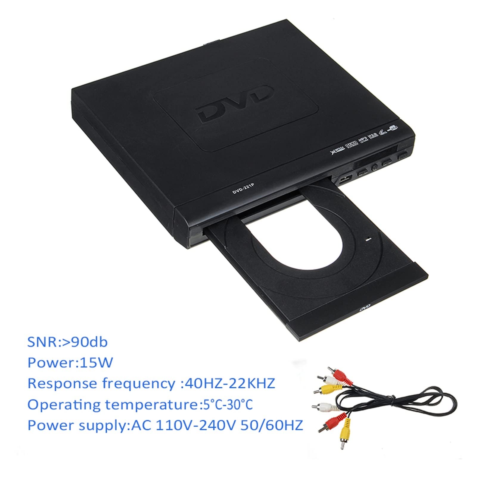 Multi-région 1080p Complet DVD HD Joueur DVD USB 2.0 3.0 Lecteur de Carte du Joueur 3 en 1 CD l'audio/CD-r / -RW/vcd/svcd Lecture Multiple,Compatible avec La Plupart des Appareils
