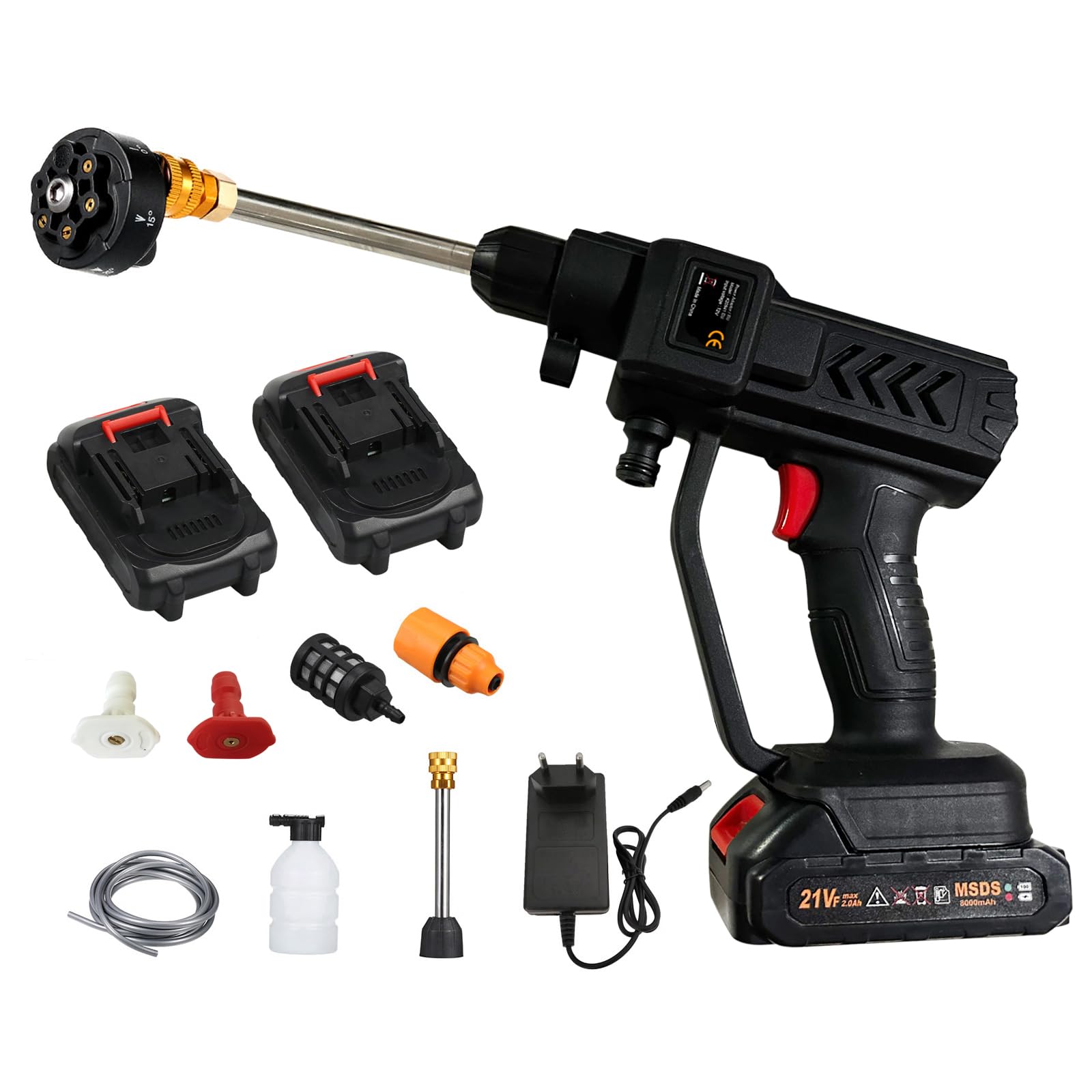 Shkalacar Idropulitrice Portatile 60 Bar 300W, Idropulitrice Batteria Alta Potenza con Batteria Ricaricabile Ugelli 5in1, Senza Fili per l'irrigazione, Pulizia, Auto, Pavimento