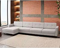 Sofá 4 Lugares Living com Chaise Esquerdo Pé Palito Linho Cotton Cru