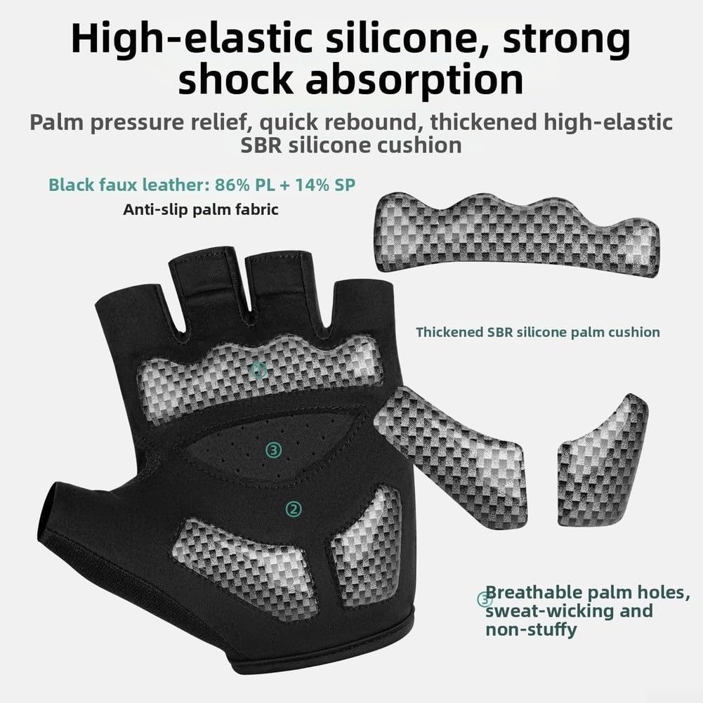 Guantes Ciclismo Medio Dedo, Antideslizantes con Gel SBR(White-L)