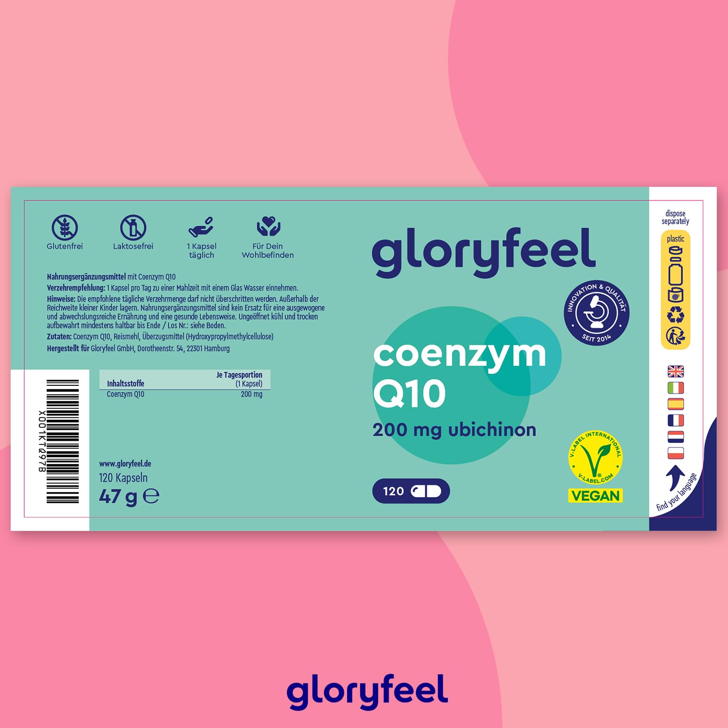 Coenzym Q10 Hochdosiert - 200mg pro Kapsel - 120 vegane Kapseln (4 Monate) - CoQ10 aus pflanzlicher Fermentation - Laborgeprüft, ohne Zusätze in Deutschland hergestellt