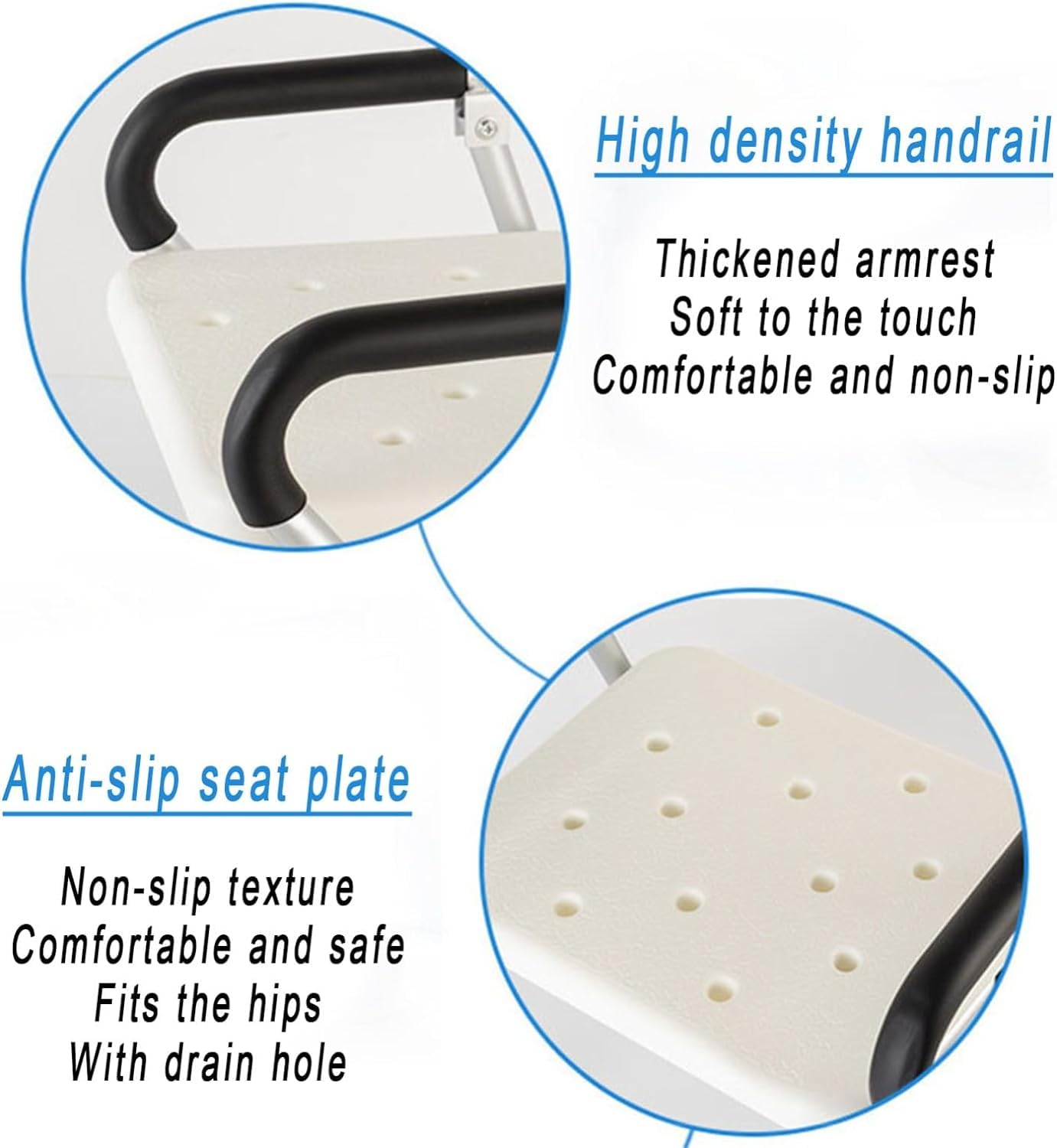 Silla de Ducha Plegable con Respaldo y reposabrazos, Patas Ajustables for bañera, pies Antideslizantes, Asiento de Ducha Plegable for Personas Mayores, discapacitados, Personas Mayores(A)