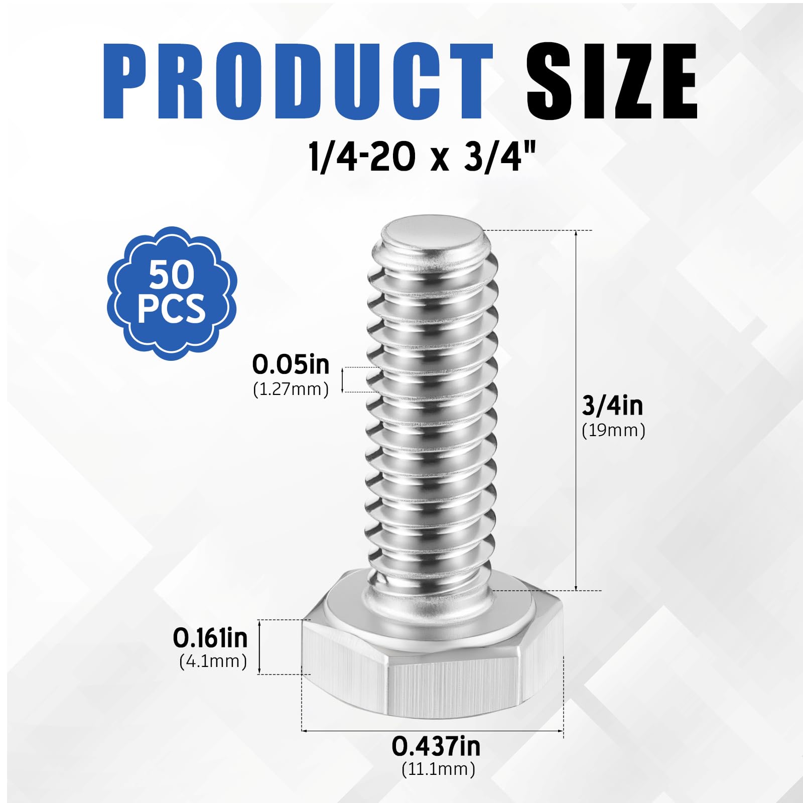 Zonon Stainless Steel Hex Bolts - 50 Pack -2