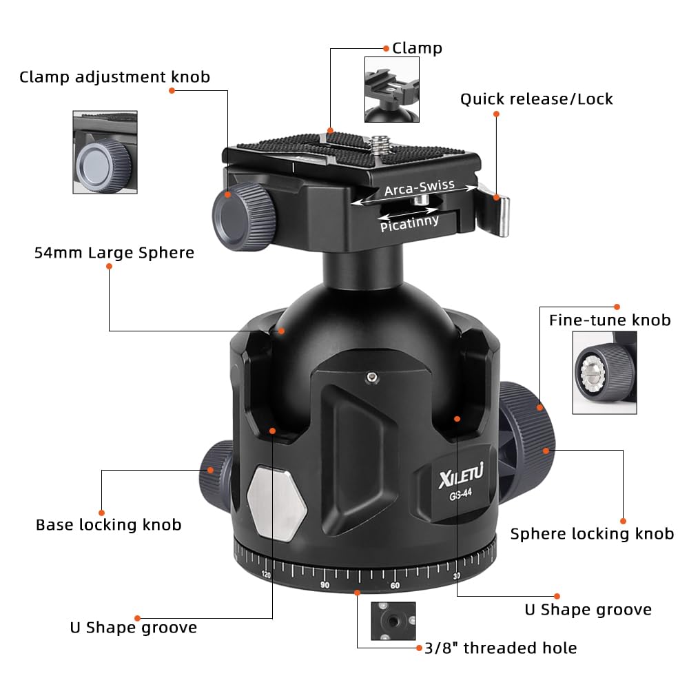 Amazon.com : XILETU Aluminum Ball Head for Shooting Tripod 360