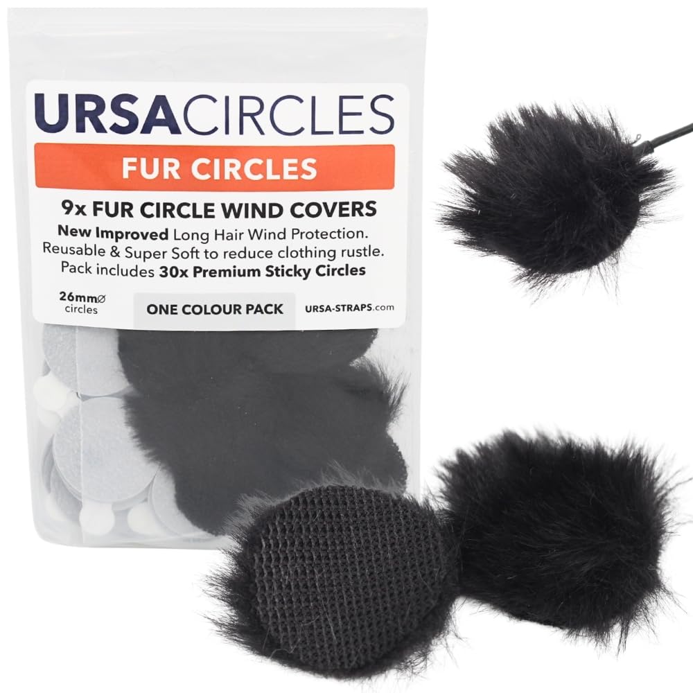 URSA Fur Circles - 9 Pack (Multi-Colour) | Mini Lavalier Mic Windshields | Reduce Wind Noise & Clothing Rustle | 25mm Diameter Windscreen | Low-Profile, Soft, Reusable Fur Cover | Includes 30 Stickies