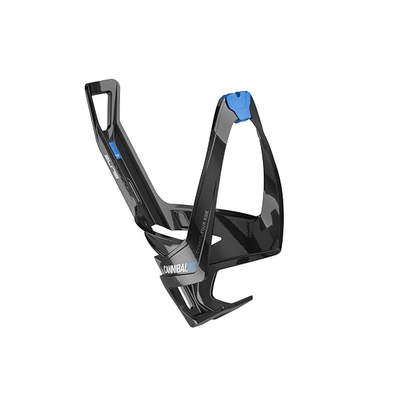 Elite Cannibal XC Bio-Based Bottle Cage, Black Glossy, Blue Graphic Lightweight and Secure for All Terrains | bike-water-bottle-cages